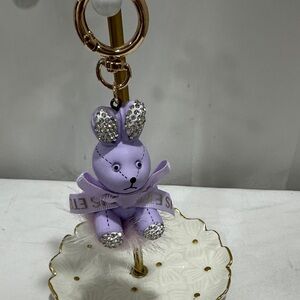Women’s fashionable key charm, rabbit design, all crystal rhinestone NWT purple